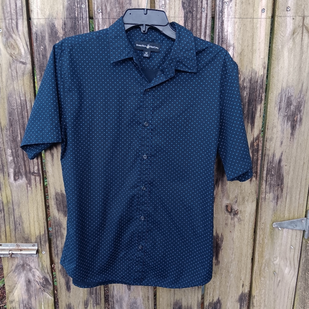 BEVERLY HILLS POLO CLUB Black Button-Up Men's Shirt with A Blue Pattern M
